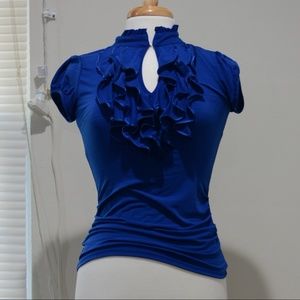 HeartSoul blue ruffle front blouse